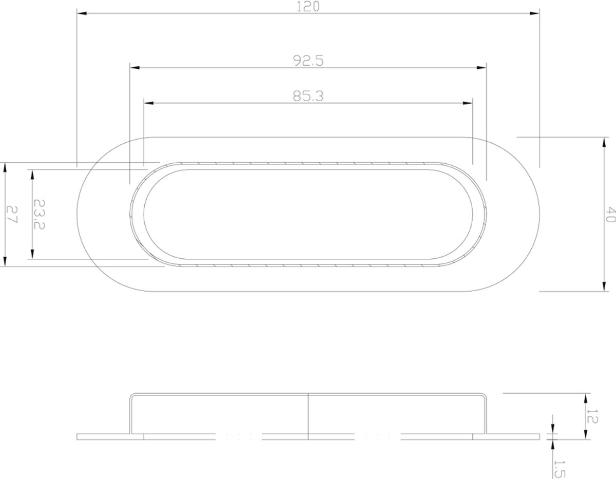 Schuifdeurkom ovaal 120x40x12mm blind brons geborsteld PVD gecoat