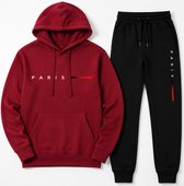 Trainingspak Heren - Joggingpak met Hoodie en Broek - Huispak - Paris print - Rood - 4XL