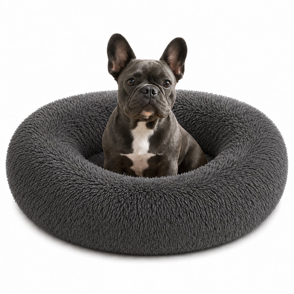 belviona Donut hondenbed, zacht hondenmand, comfortabel & antislip Ø70 cm donkergrijs