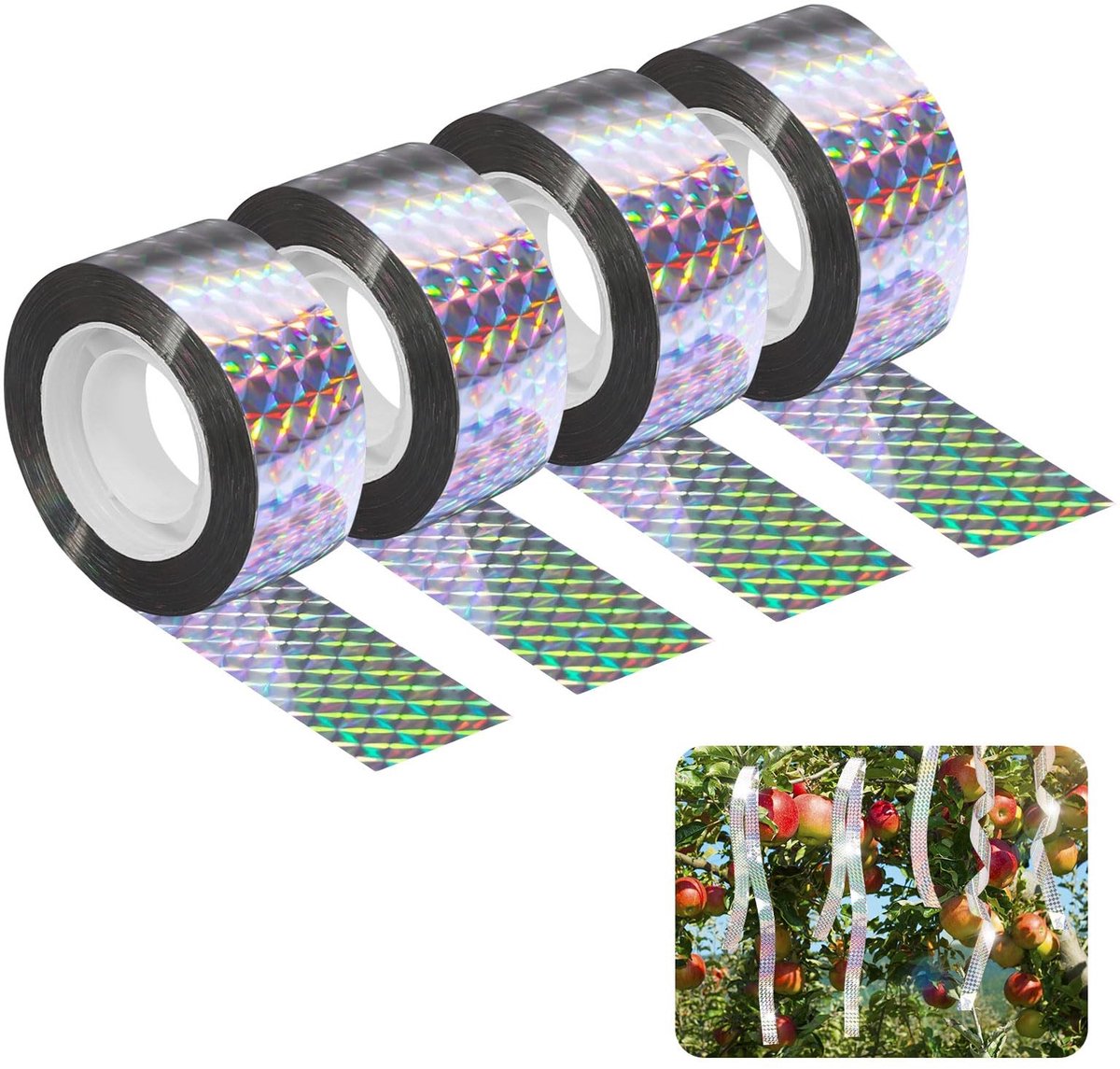 Solidchoice - 4 Stuks Vogelafweerband - Dubbelzijdige Vogelband van 80 m x 2,4 cm
