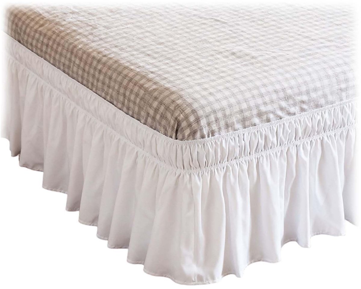 Solidchoice - Witte Bedrok met Ruches - Elastische Bedvalant voor Tweepersoons- en Eenpersoonsbed