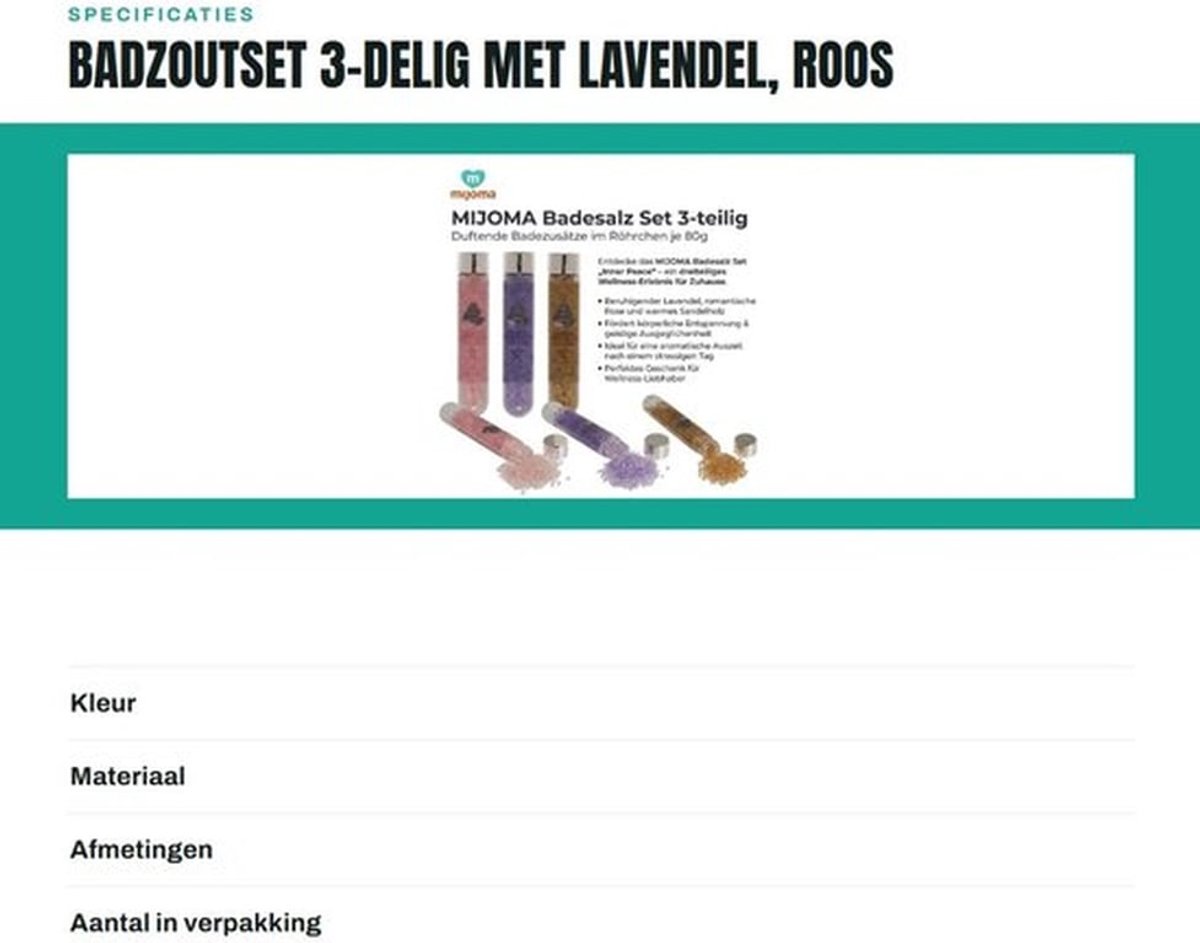 Badzoutset 3-delig - Badzout Lavendel/Roos/Sandelhout - Aromatherapie - Wellnesscadeau - Ontspanning en Verzorging
