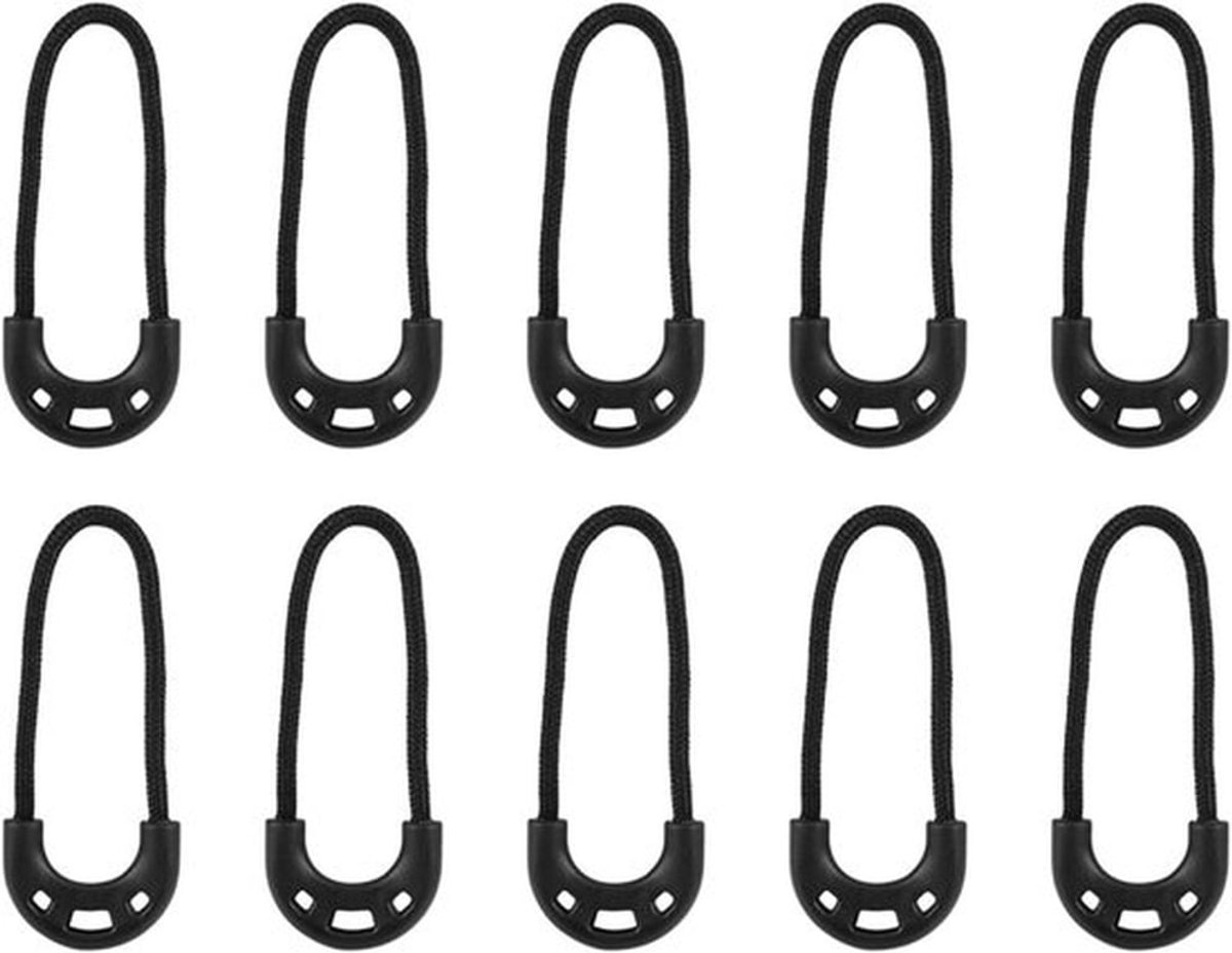 Rits trekkoord 10 stuks per zak - Zwart klein lariat-koord - Voor outdoor reizen - Kleding - Rugzakaccessoire