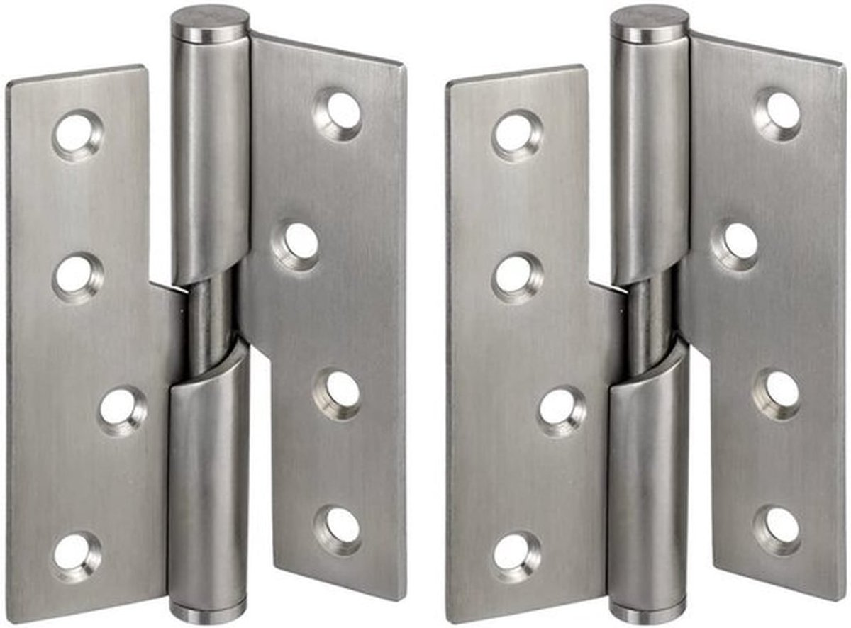 Deurscharnieren RVS 100x75mm - Scharnieren voor rechtshandigen - Opstapfunctie 8mm - Inclusief montagemateriaal - Soepele opening en sliding - Goede afwerking roestvrij staal - Deurscharnier