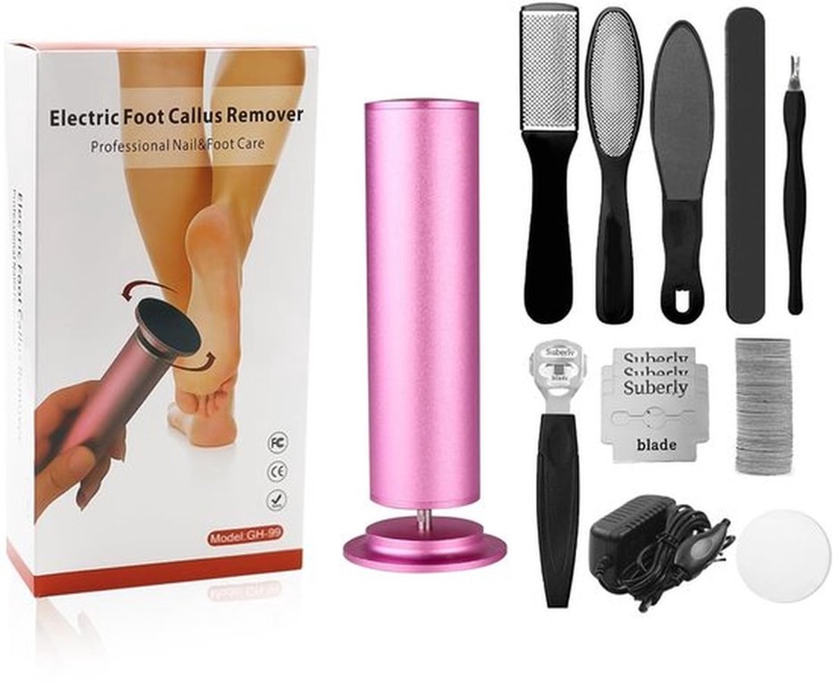 Eeltverwijderaar elektrisch - Ergonomische handgreep - Antislip grip - Duurzame werking - Inclusief schuurpapierdoos - Roze 11,5 x 4,5 x 3,5 cm - Voetvijl