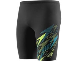 Speedo Medley Logo Jammer Heren - Lange Zwemshort Heren met Vormvaste Pasvorm - Zwembroek Heren met Ondersteunende Voering - Sportzwembroek Heren met Trekkoord - Zwart/Groen - S