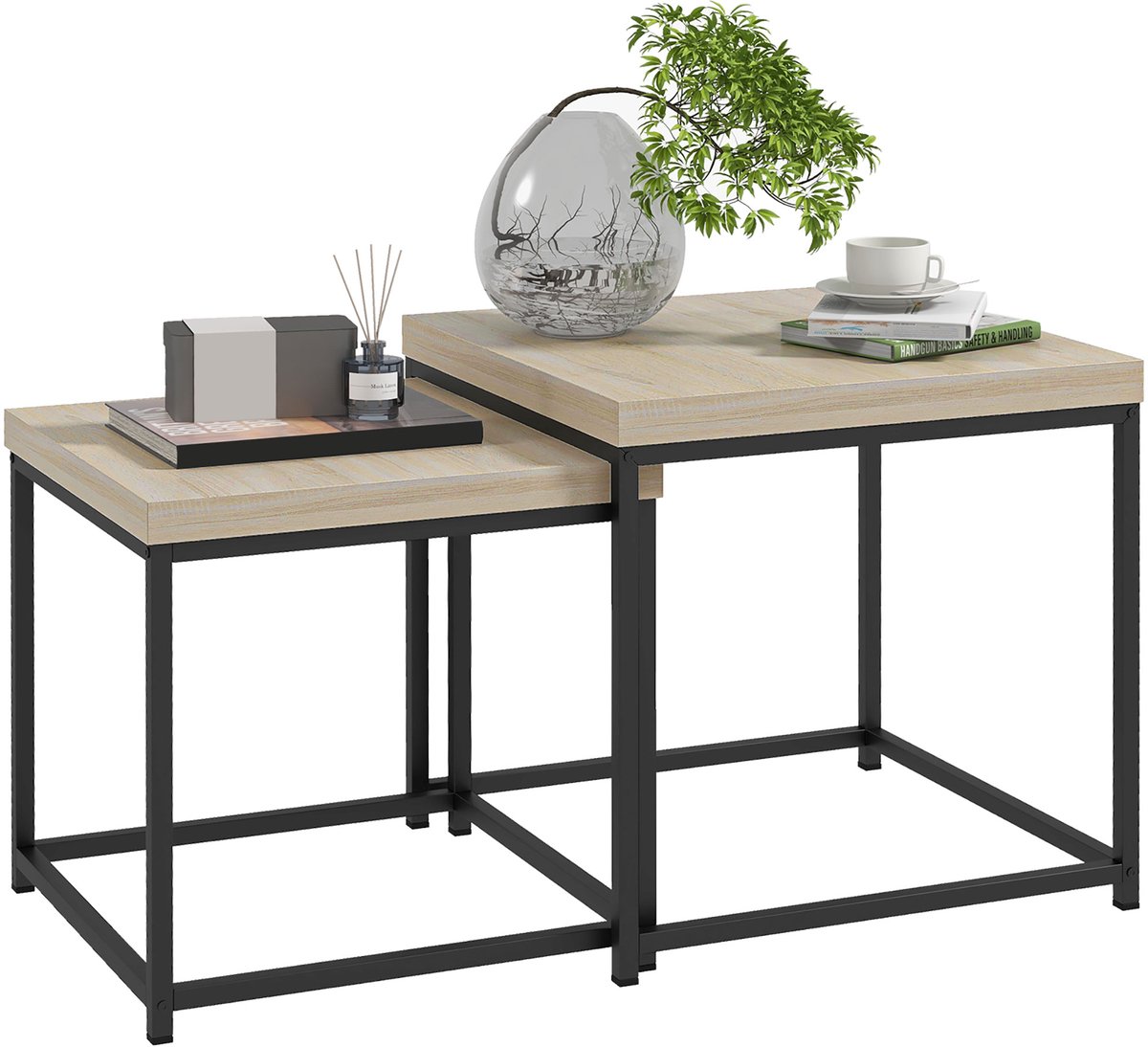 2-delige uitschuifbare salontafel - vierkante salontafel - lichtgekleurd houten tafelblad