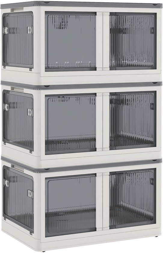 FloraGrace Opbergbox - 69L Vouwbaar En Stapelbaar - 60 x 42 x 34 cm - PP Kunststof - Wit - Met Wielen Voor Slaapkamer En Kantoor - 5-Zijdige Toegang — afbeelding 3