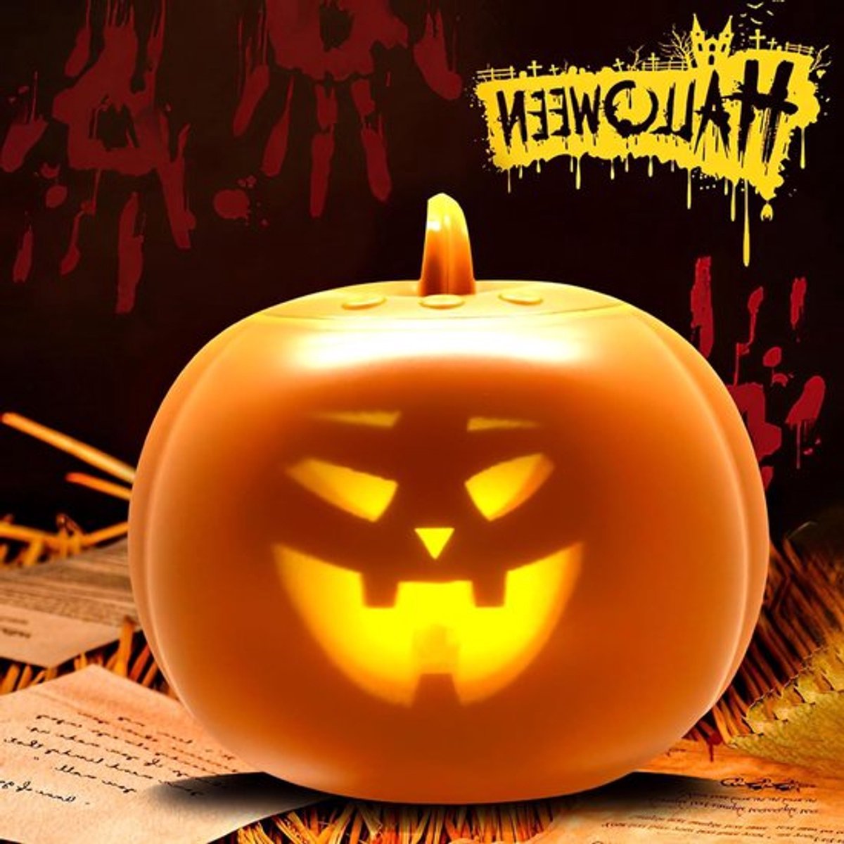Halloween Pompoen Lantaarn Decoratie met Projector en Animatronic Functies, Zingende en Sprekende Pompoenen met 8 Gezichtsuitdrukkingen voor Grappige Halloween Versiering