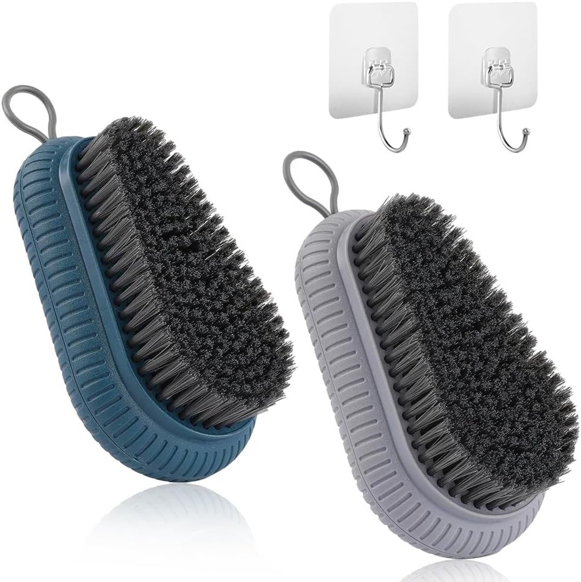 Set van 2 Handwasborstels voor Nagels met 2 Lijmhaken - Duurzame ABS Borstels voor het Reinigen van Nagelriemen, Fingernails en Tenen in Badkamer en Werkplaats
