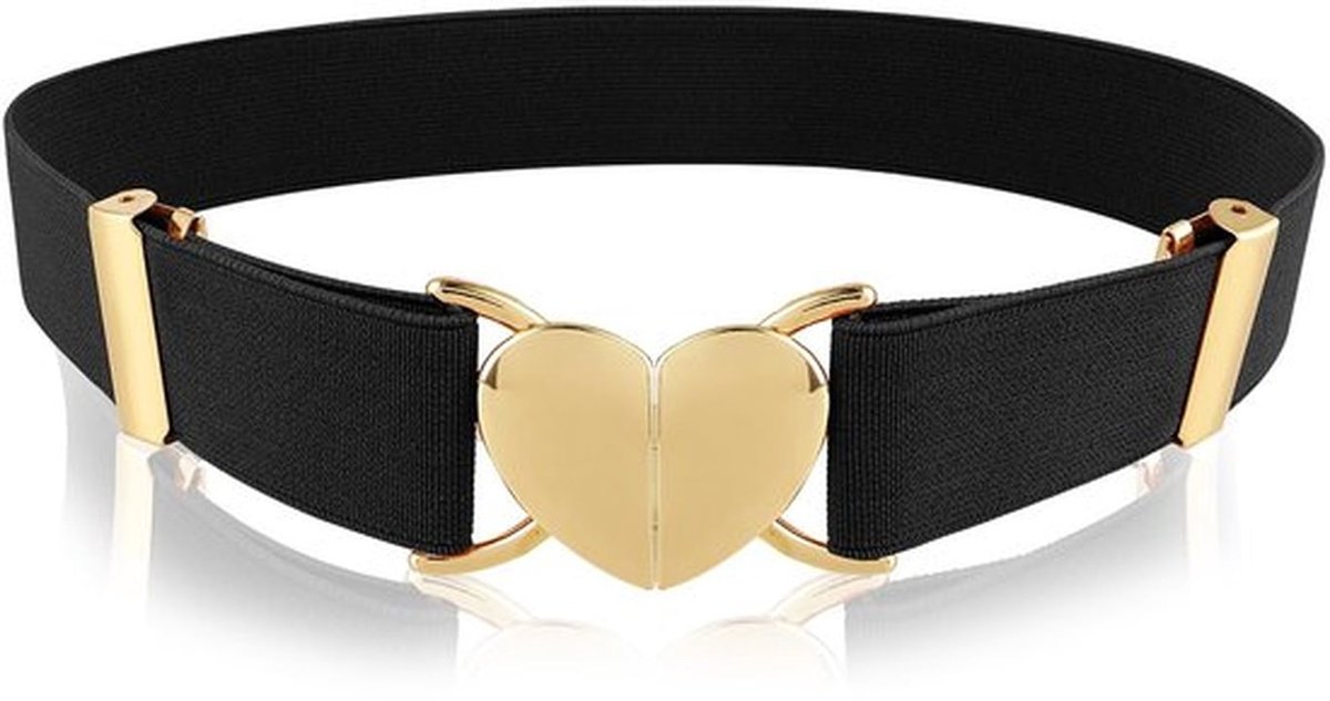 Tailleband Verstelbaar - Geweven Stretch Riem - Metalen Hart Gesp - Voor Dames/Meisjes - Geschikt voor Feest/School - Materiaal Polyester + Legering