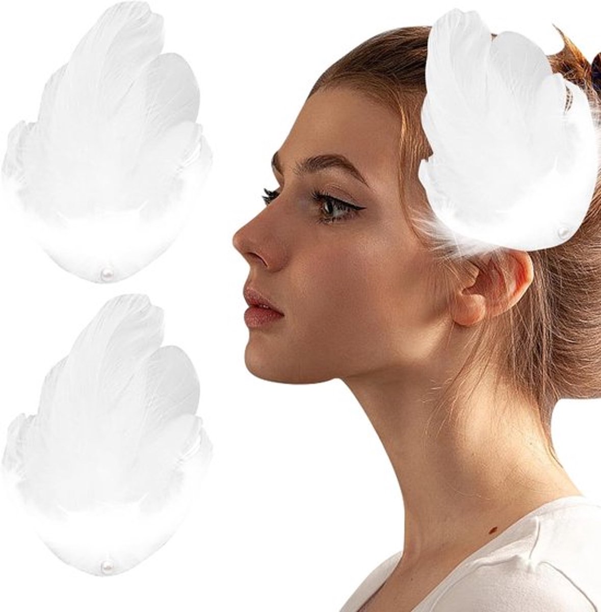 Elegante Witte Veer Haarspeld met Parels - Haaraccessoires voor Vrouwen, Bruiden en Feestelijke Gelegenheden zoals Verloving en Verjaardag