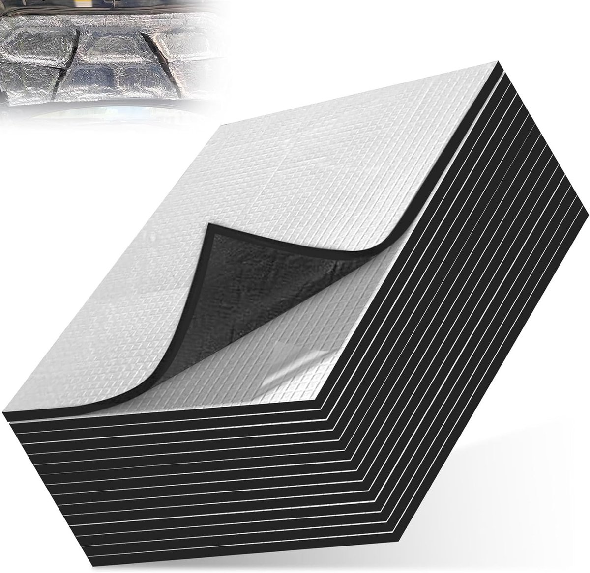 Geluiddempende Mat 15 Stuks 25 x 18 cm Brandwerend Zelfklevend Waterdicht Vochtbestendig Warmte-isolerend voor Deuren en Kofferbak