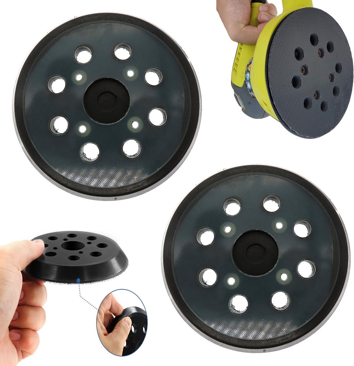 2 stuks - Schuurpad - Elektrische polijstschijf - Schuur- en polijstschijf - Loop Sanding Pad - Zelfklevend schuurpapier - Vervangende schuurpad - 8 gaten, 4 oogjes - 125 mm - Zwart