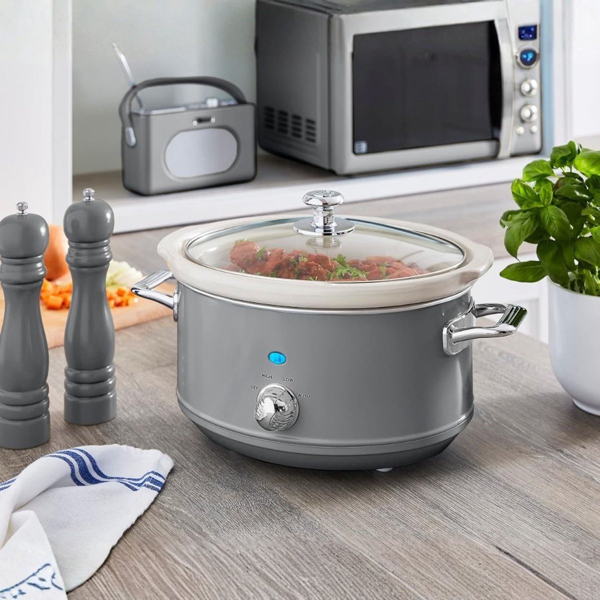 Slowcooker - Warmhoudfunctie - Keramische Binnenpan - Grijs - 27cm x 33 x 22cm – foto 6