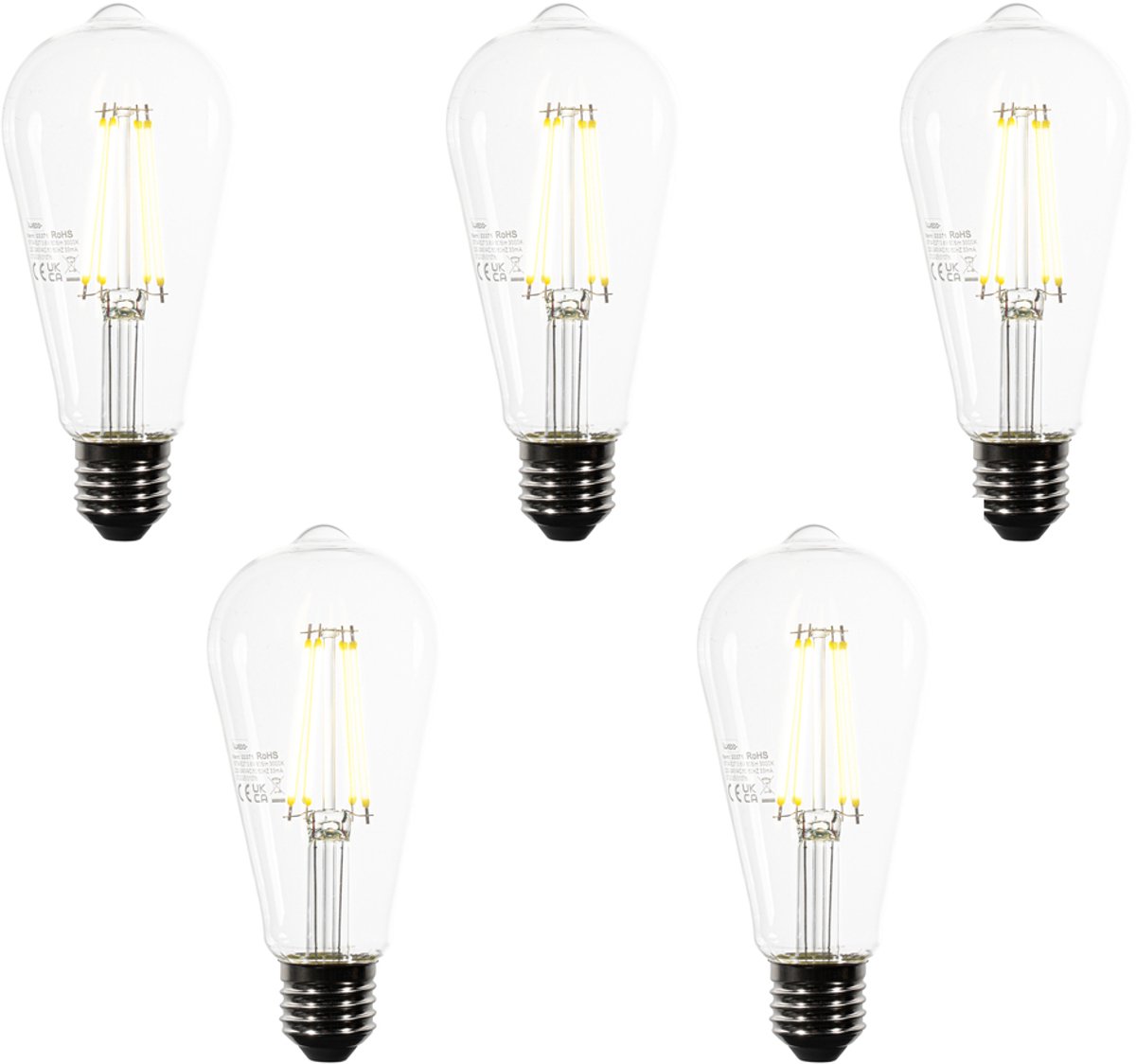 Luedd Set van 5 E27 LED lampen ST64 helder 3.8W 806 lm 3000K