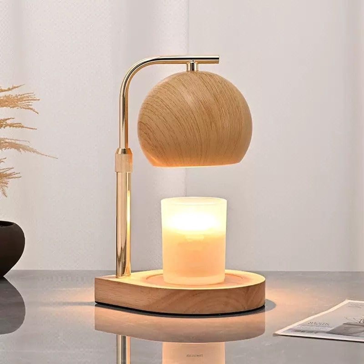 Kaars Warmer Lamp met Dimbare Timer Verstelbare Hoogte Houten Lampenkap Aromatherapie Wax Melt Warmer Brander voor Geurpot Smelter Kaarsen met 2 Lampen Home Office Decor Geschenken (Natuurlijk)