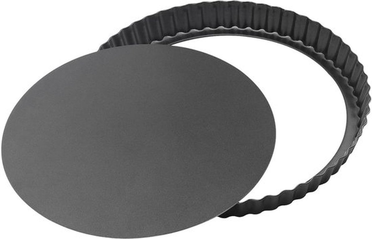 Quichepan 25 cm - Antikleef - Verwijderbare Bodem - Geribbelde Randen - Duurzaam Koolstofstaal - Ideaal voor Taarten - Taartvorm