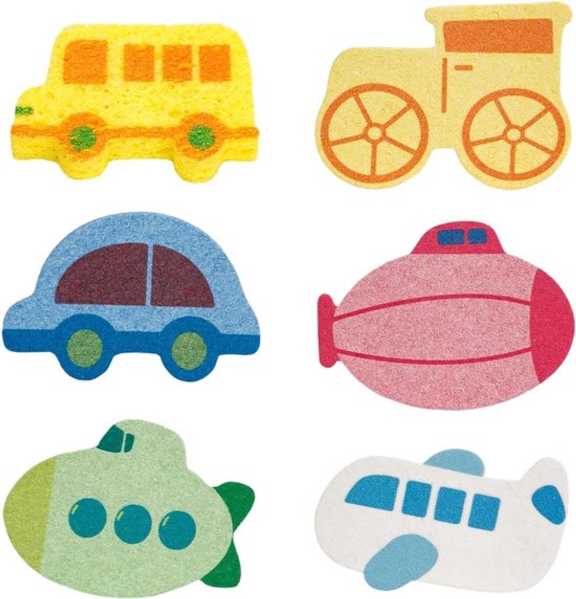 6 stuks schattige wasspons met voertuigmotieven voor bad en douche, ideaal voor kinderen