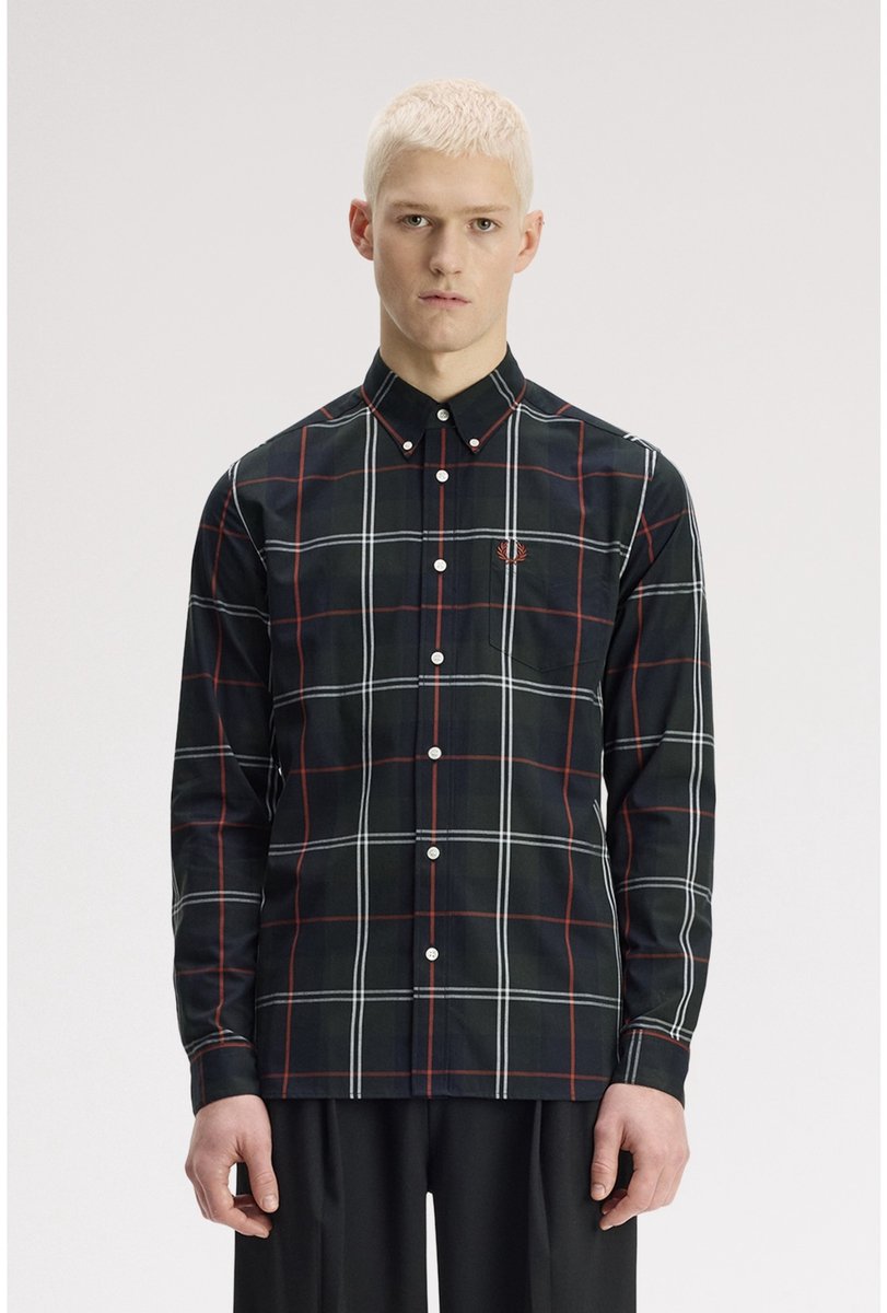 Fred Perry Groene popeline overhemd met ruitmotief