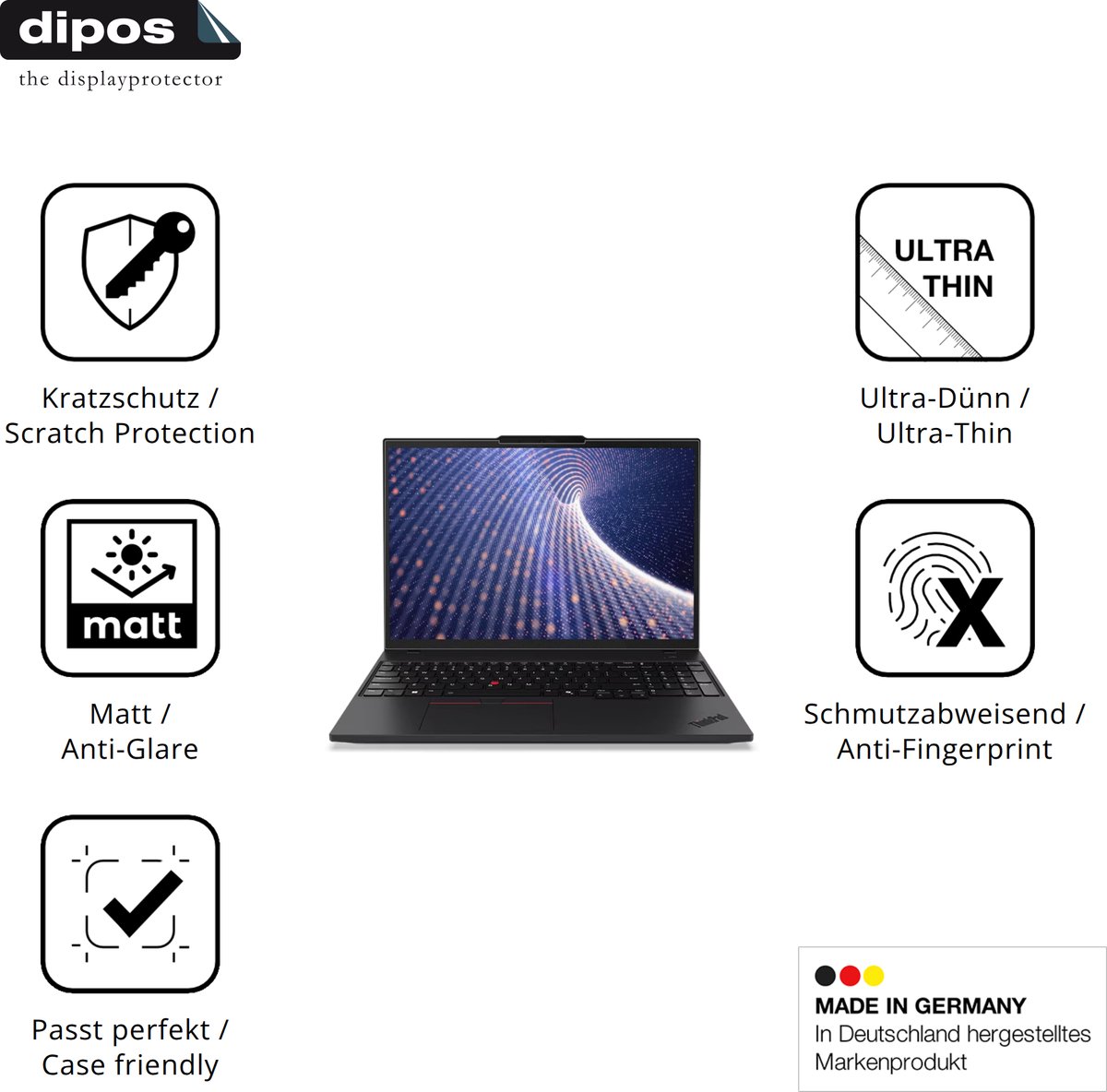dipos – 2x Matte Beschermfolie geschikt voor Lenovo ThinkPad P16s Gen 4 16 Zoll | Krasbestendige & antireflecterende Screenprotector Ultra-Thin