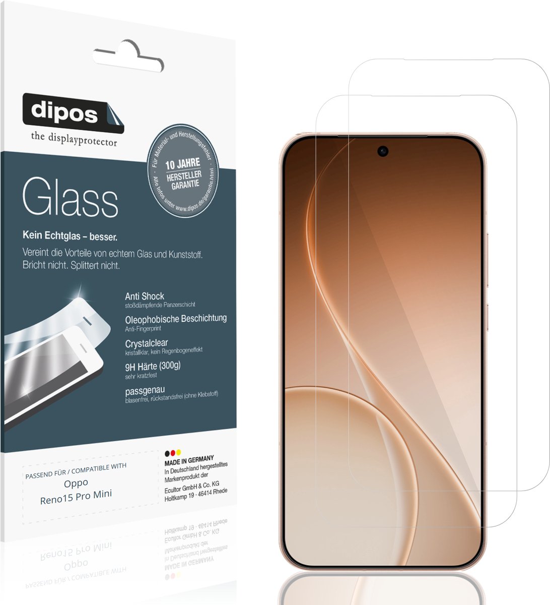 dipos – 2x Pantserfolie geschikt voor Oppo Reno15 Pro Mini | 9H Screenprotector