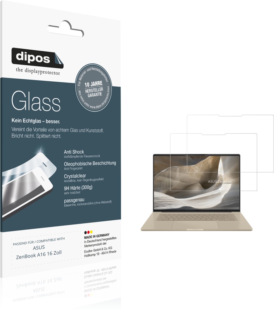 dipos – 2x Pantserfolie geschikt voor ASUS ZenBook A16 16 Zoll | 9H Screenprotector