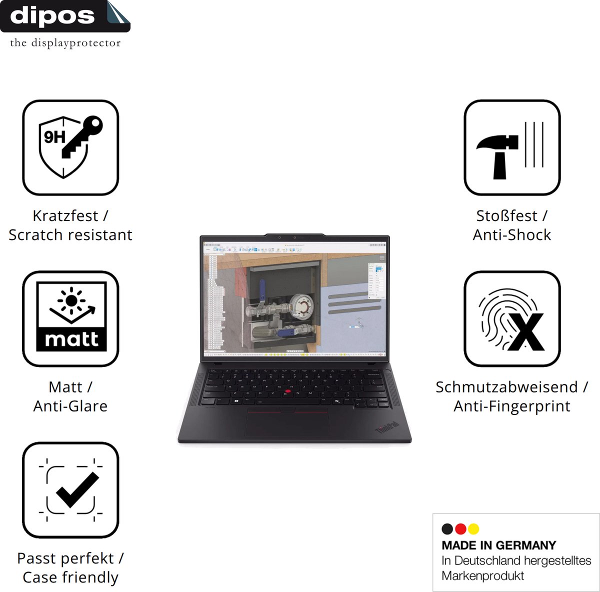 dipos – 2x Matte Pantserfolie geschikt voor Lenovo ThinkPad P14s Gen 6 14 Zoll | 9H Screenprotector