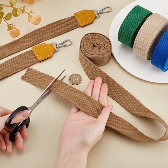 4-pack 18,3 m katoenen webbing naaigaren - 32 mm sterk poly-katoen lint - oker/beige/blauw/groen - eenvoudig lint voor casual gelegenheden en creatieve projecten — afbeelding 5