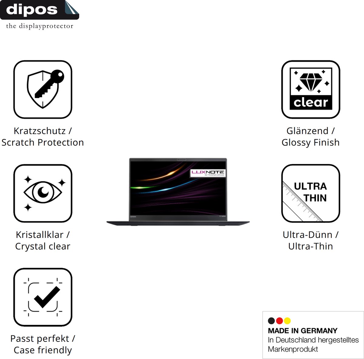 dipos – 2x Beschermfolie geschikt voor Lenovo ThinkPad X1 Carbon Gen 6 | Krasbestendige & heldere Screenprotector Ultra-Thin