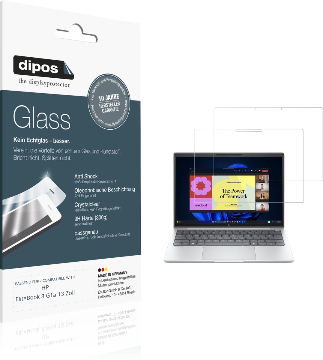 dipos – 2x Pantserfolie geschikt voor HP EliteBook 8 G1a 13 Zoll | 9H Screenprotector