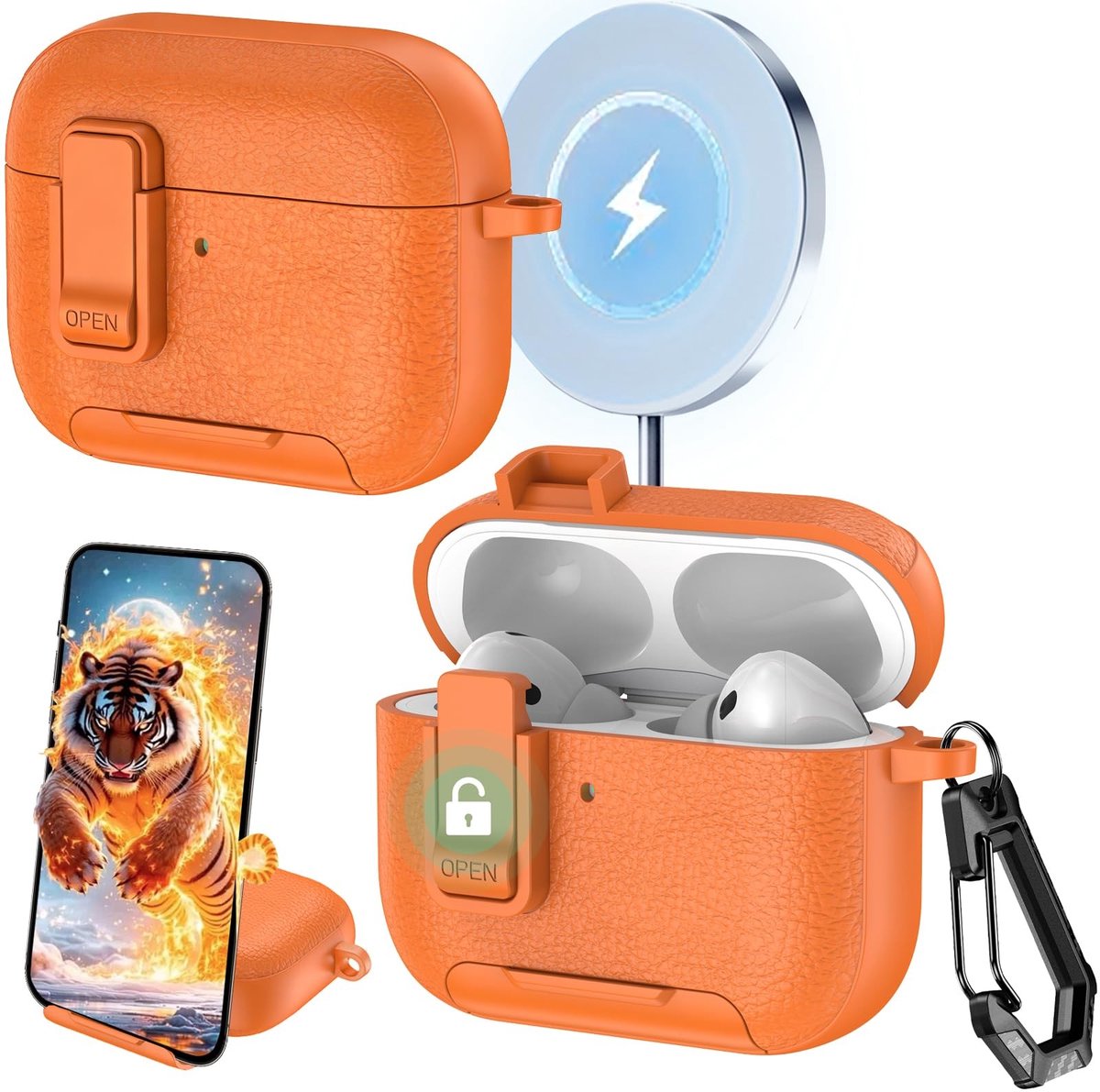 Solidchoice - Shockproof Case voor AirPods Pro 2 met Carabiner en Kickstand