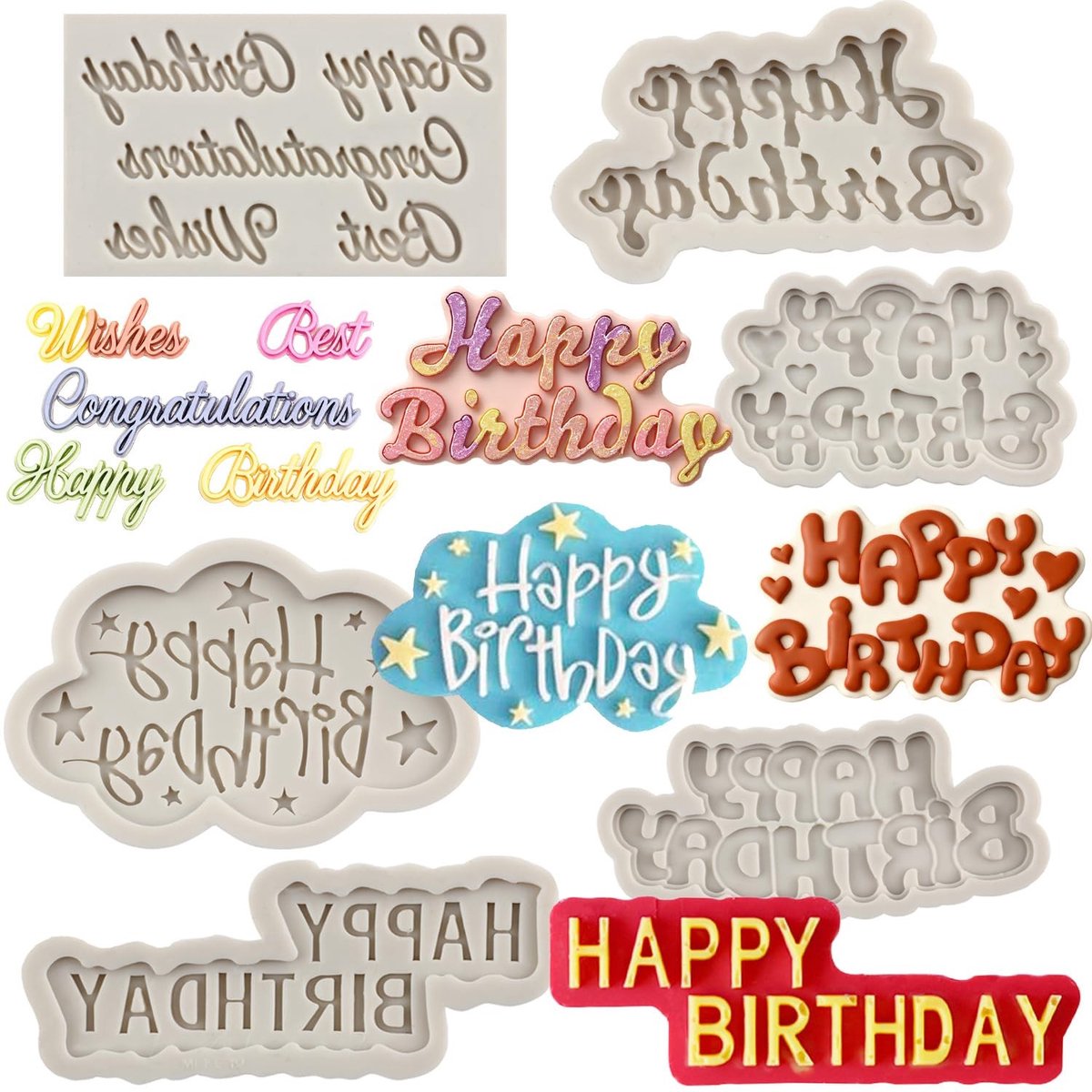 Solidchoice - Set van 6 Verjaardag Silicone Mallen voor Cake Decoratie