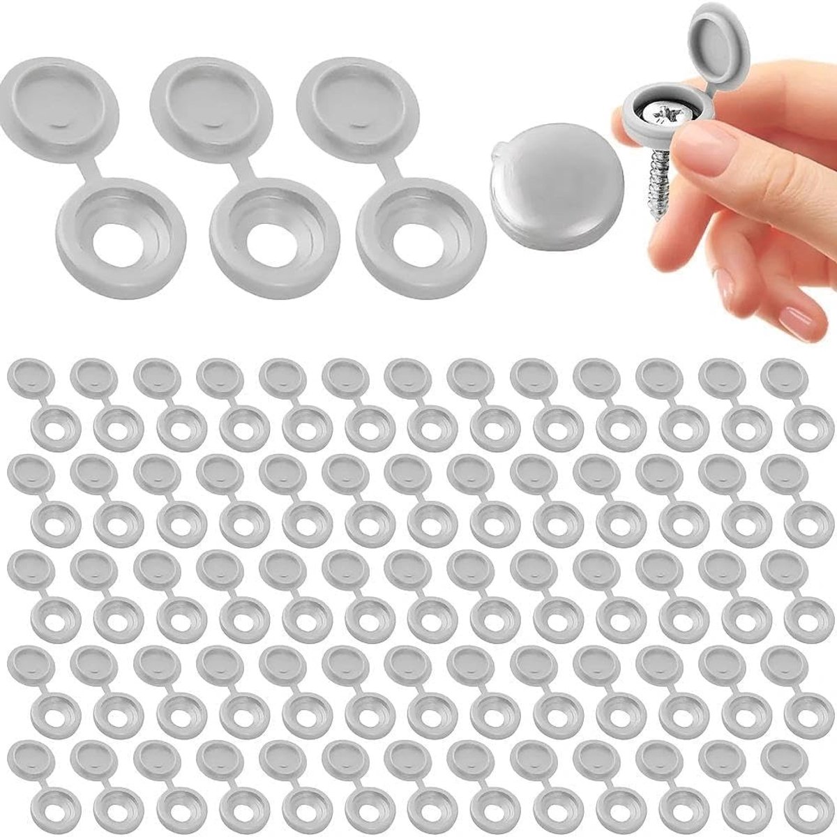 170 Stuks Plastic Donkergrijze Schroefdeksels | Vouwbare Schroefkappen voor Meubels, Kasten, Planken en Doe-Het-Zelf Projecten