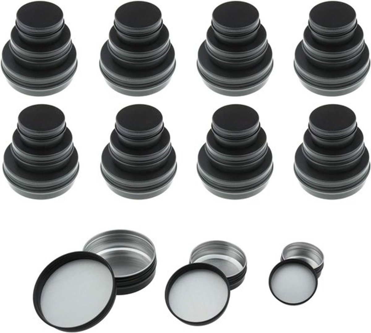 Aluminium Potjes Mix Set van 48 Stuks - Ronde Bakjes - Lekvrije Schroefdeksel - Lichtgewicht - Duurzaam - Voor Cosmetica en DIY - Opbergpotjes