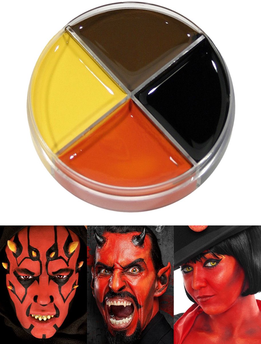Crème Schmink Zwart-Rood-Geel-Bruin Duivel Make-up 15ml - voor carnaval Halloween