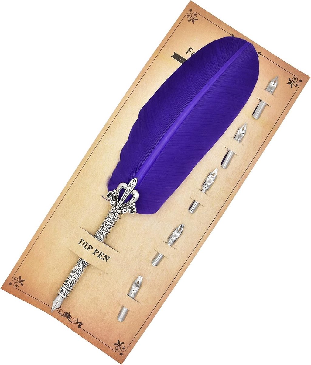 Calligraphy Veerpen Set met 5 Nibs voor Beginners en Kinderen - Paars, Perfect voor Schrijven en Creatieve Projecten