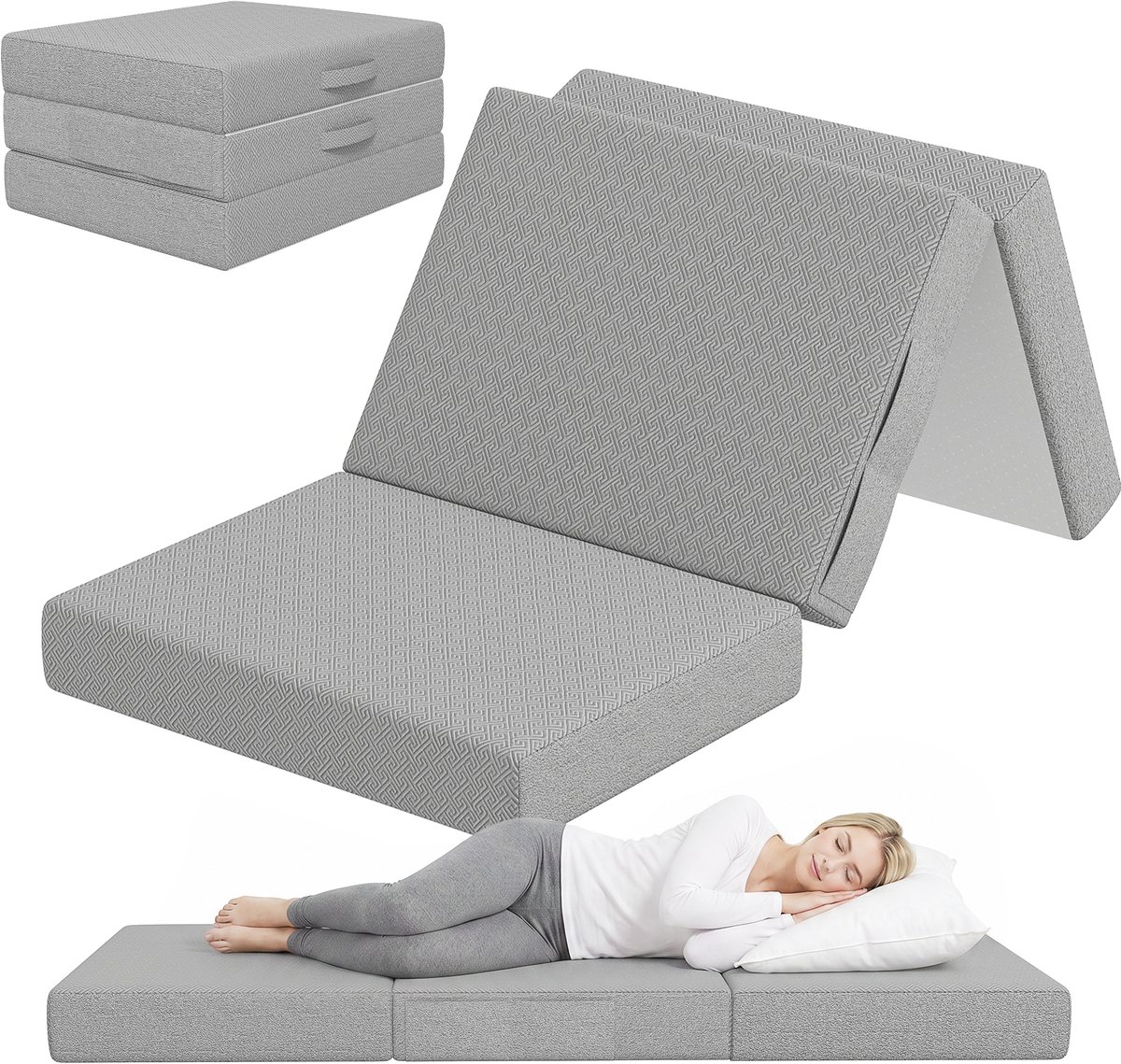 HOMCOM Mattress-Strickstoff (100 % Polyester), Gel-Memory-Schaum-200L x 90B x 15H cm-Hellgrau