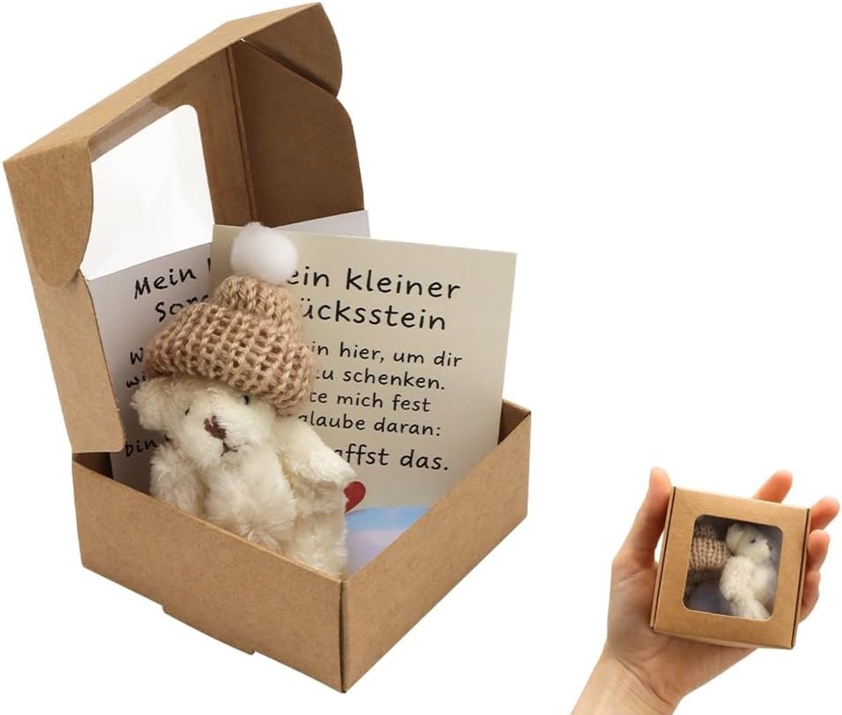 Aanmoedigend Geschenk met Mini Positieve Teddybeer, Geluksstenen voor Kinderen en Volwassenen, Stressverlichting en Geluksbrenger voor Vrienden en Familie