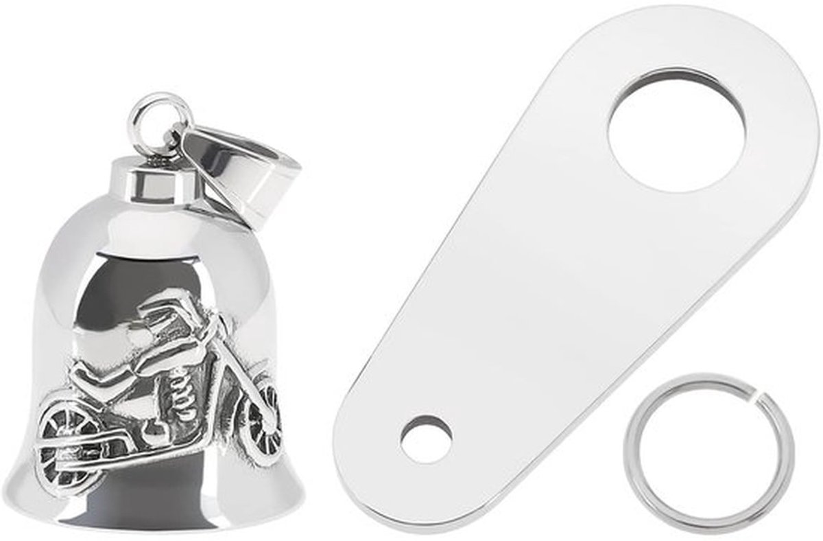 Geluk Bell - Roestvrij Staal - Biker Accessoire - Hanger - Compact - Duurzaam - 36x26 mm - Geluksbel