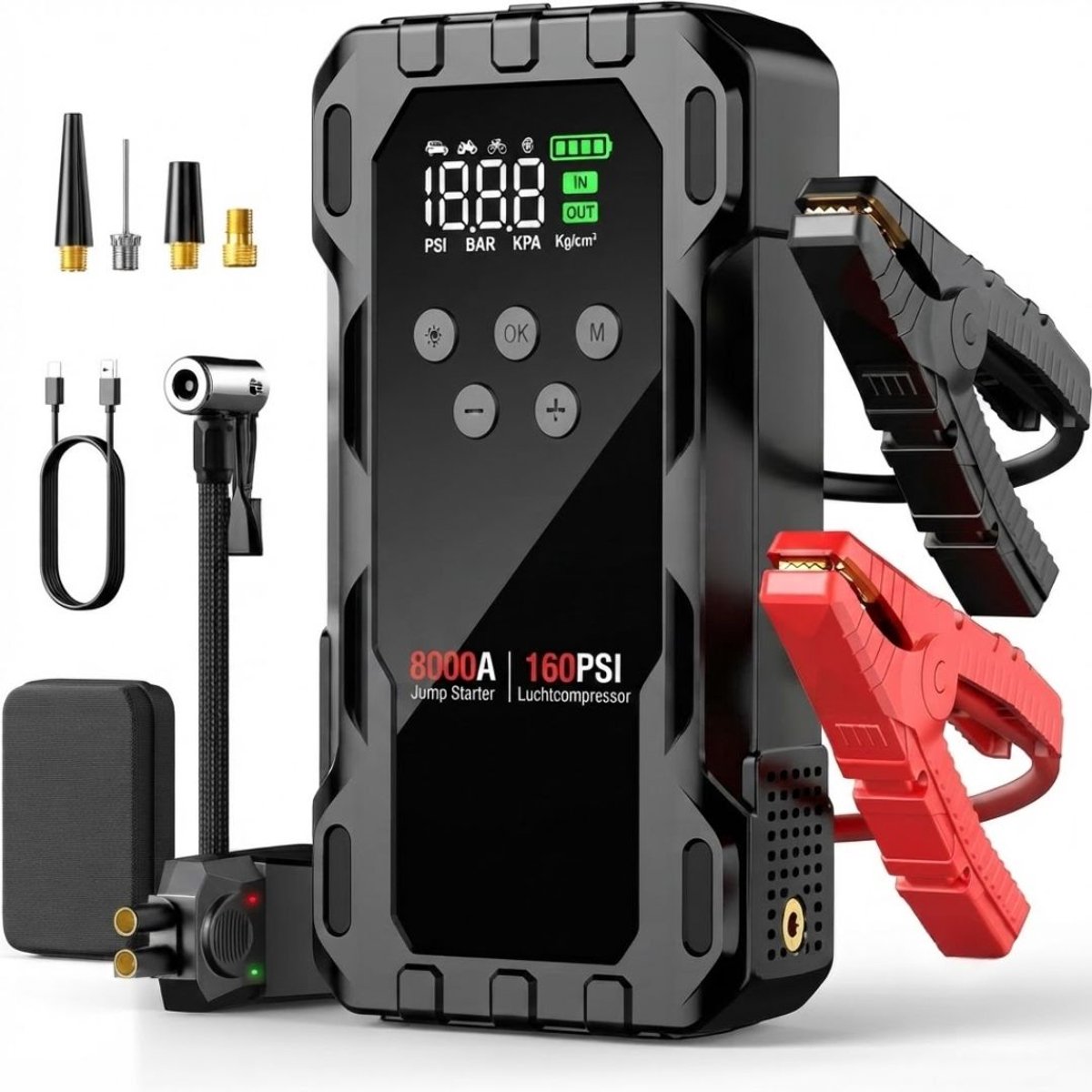 NIVA® Jumpstarter - Startbooster - Jumpstarter voor Auto - Zwart - 6cm x 12cm x 21cm