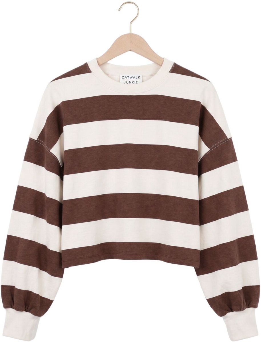 Catwalk Junkie Oversized Striped Long Sleeve Tops & T-shirts Dames - Shirt - Bruin - Maat 36