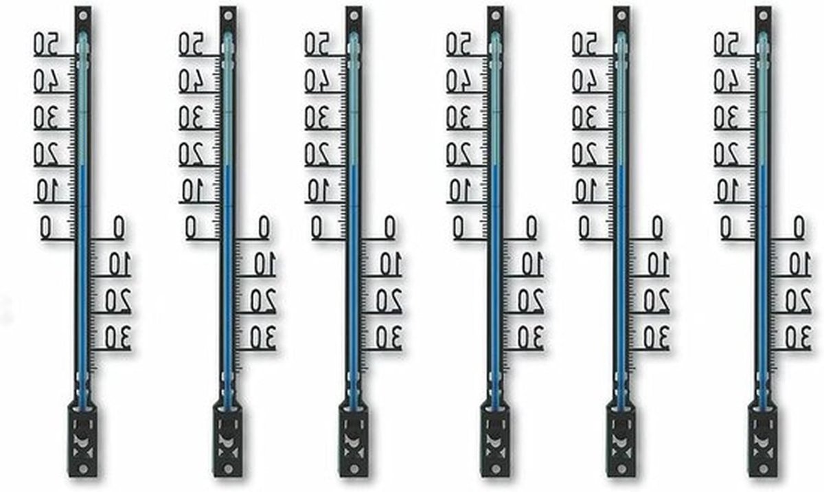 Set van 6 analoge thermometers 12.6001.01.90 voor binnen- en buitentemperatuurmeting - weerbestendig zwart