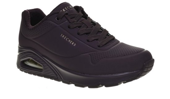 Sneaker Skechers violet foncé à lacets avec unité Air visible dans la semelle.