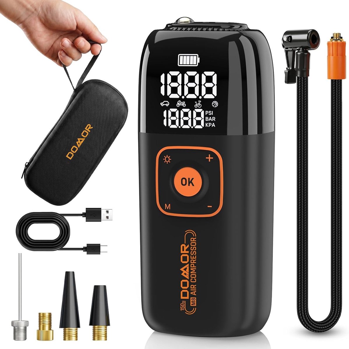 Draadloze Bandenpomp - Oranje - 150 PSI - Draagbare Elektrische Fietspomp - Voor Auto, Fiets en Motor