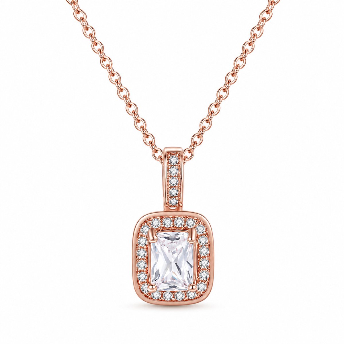 LGT JWLS - Dames ketting met hanger - Rosegoudkleurig - Wit zirkonia