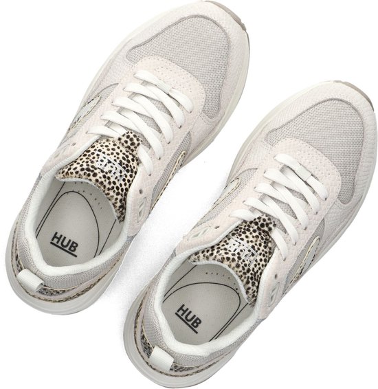 HUB Glide sneakers in licht bot en gebroken wit met luipaardprint accenten.