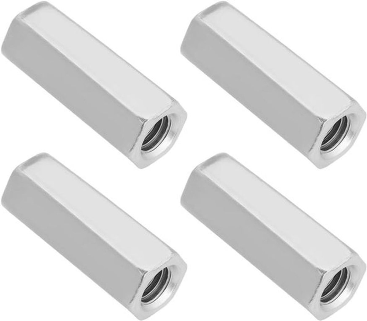 Stalen - Montageset - Silver - 4 stuks M8 Rechter Draad Spanschroef Moer 304 Rvs Lange Hex Koppeling Moer voor Thuis en Kantoor Communicatie Apparatuur Zilver.