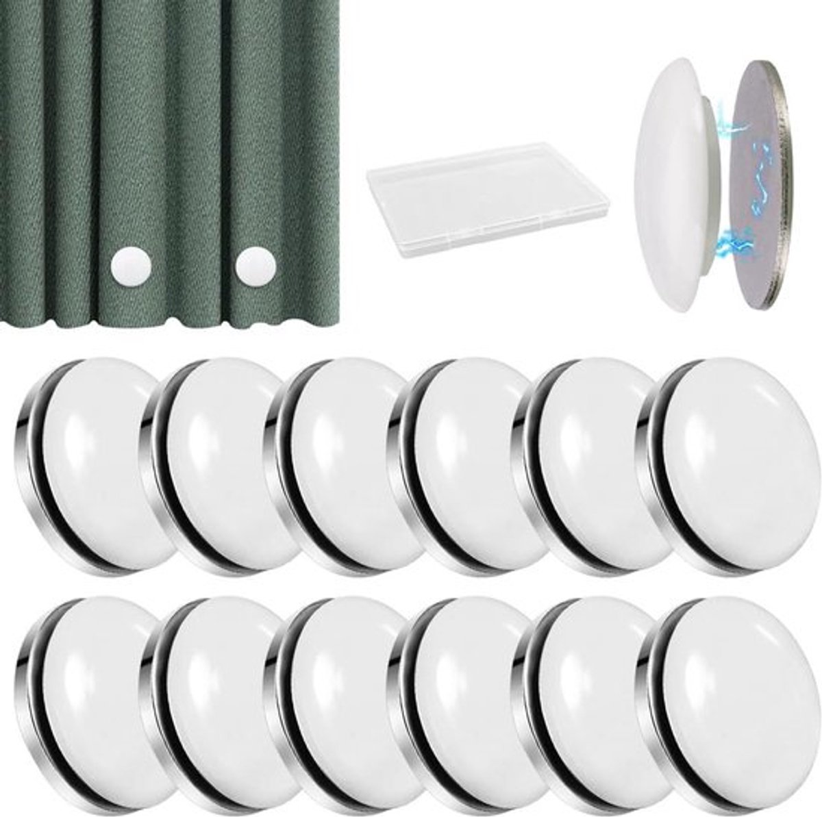 Magnetische Douchegordijngewichten - Set van 12 - Wit - Inclusief Opbergdoos - Voor Gordijnen, Tafelkleden en Douchegordijnen