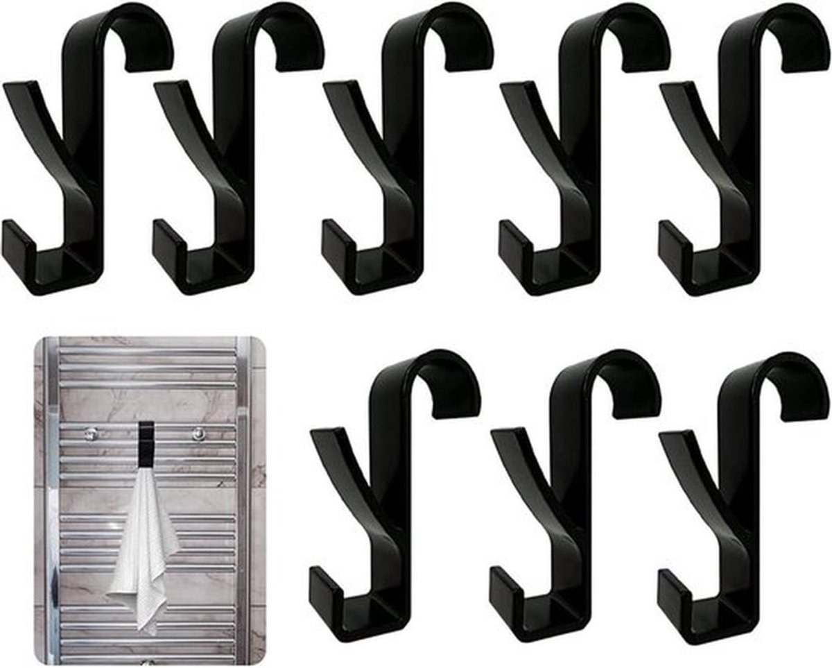 Ronde radiatorhaken voor handdoeken en accessoires - set van 8 stuks - zwart